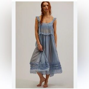 Free People Moon Phase Midi Sheer Slip Dress in Morning Haze (Light Blue)